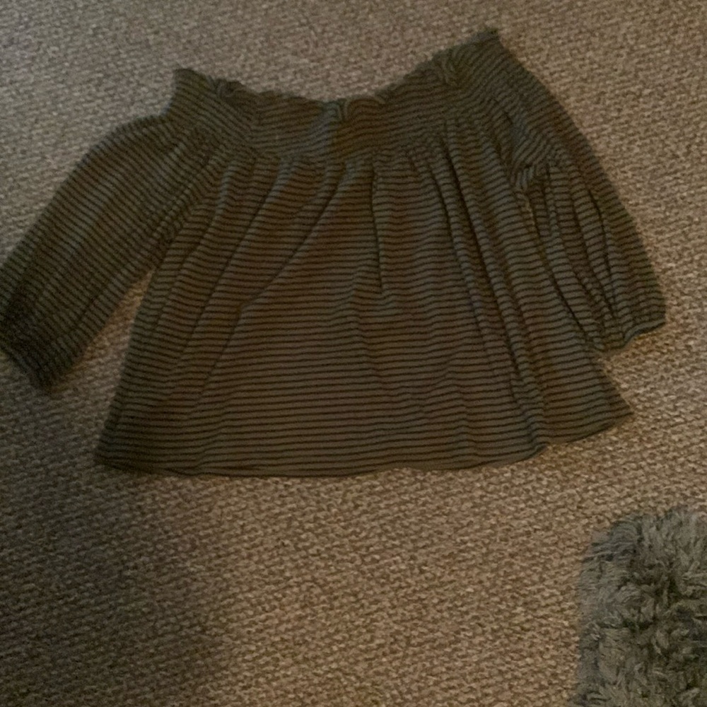 Green and black off shoulder top, not cropped but shorter